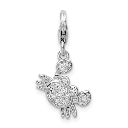 Sterlingsilber Rhodiniert Zirkonia Krabbe mit Karabinerverschluss Charm