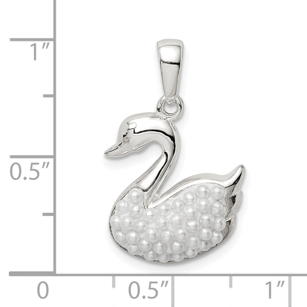 Sterlingsilber Rhodiniert Imitat Perle Swan Anhänger