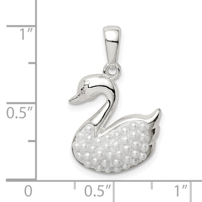 Sterlingsilber Rhodiniert Imitat Perle Swan Anhänger