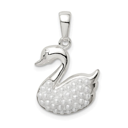Sterlingsilber Rhodiniert Imitat Perle Swan Anhänger