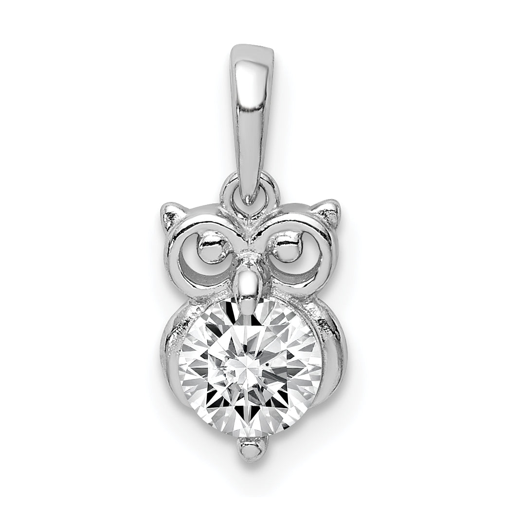 Sterlingsilber Rhodiniert Zirkonia Eule Anhänger
