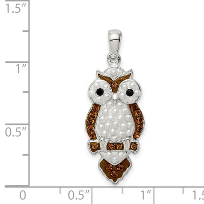 Sterlingsilber Rhodiniert Imitat Perle/preciosa Kristall Eule Anhänger