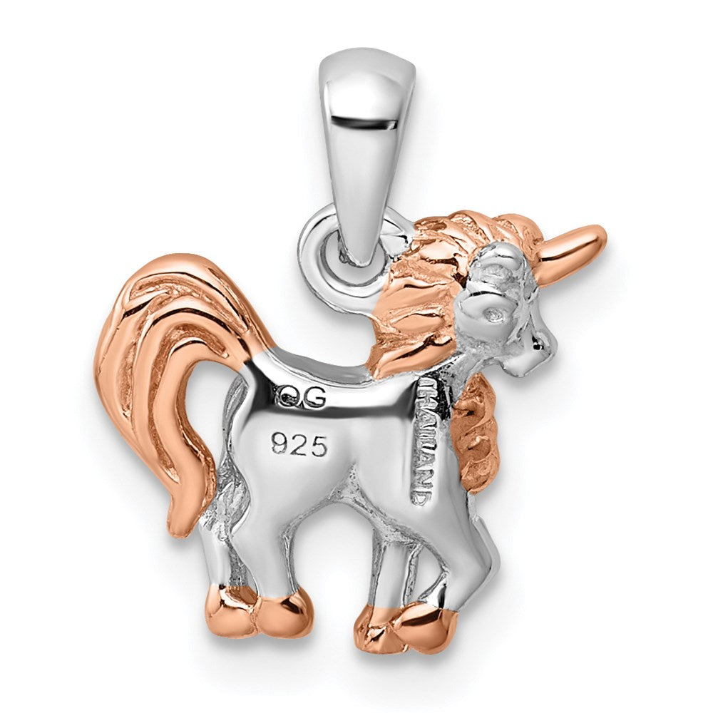 Sterlingsilber Rhodiniert Rose Vergoldet 3d Einhorn Anhänger