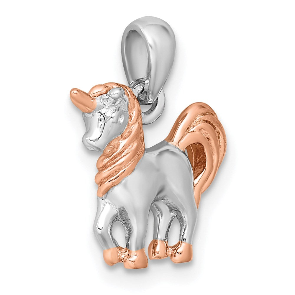 Sterlingsilber Rhodiniert Rose Vergoldet 3d Einhorn Anhänger