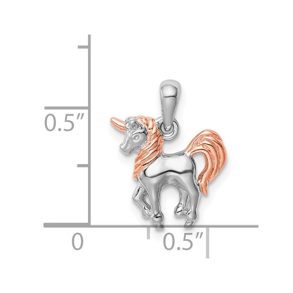Sterlingsilber Rhodiniert Rose Vergoldet 3d Einhorn Anhänger