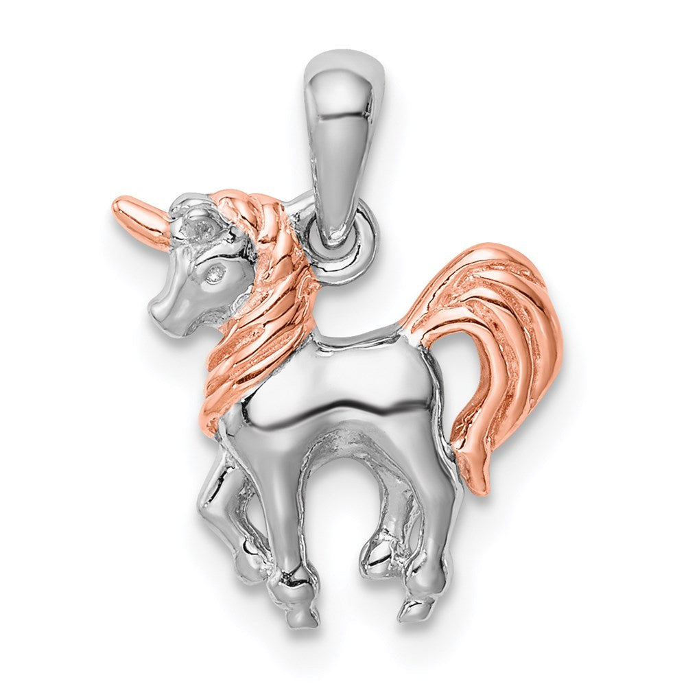 Sterlingsilber Rhodiniert Rose Vergoldet 3d Einhorn Anhänger