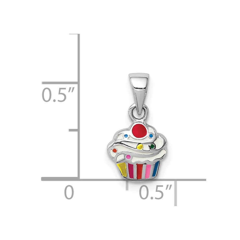 Sterlingsilber Rhodiniert Mehrfarbig Emailliert Cupcake Kinder Anhänger