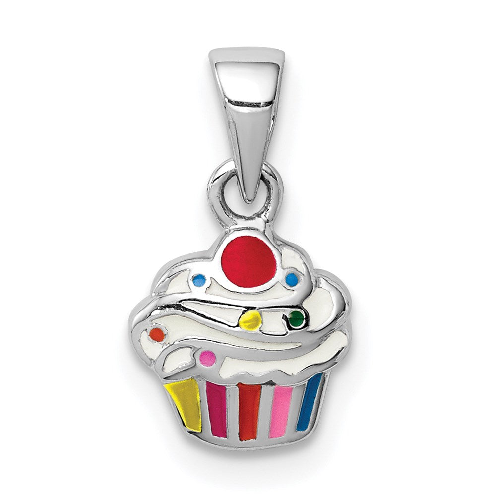 Sterlingsilber Rhodiniert Mehrfarbig Emailliert Cupcake Kinder Anhänger