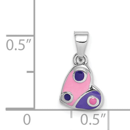 Sterlingsilber Rhodiniert Childs Emailliert Rosa/purple Herz Anhänger