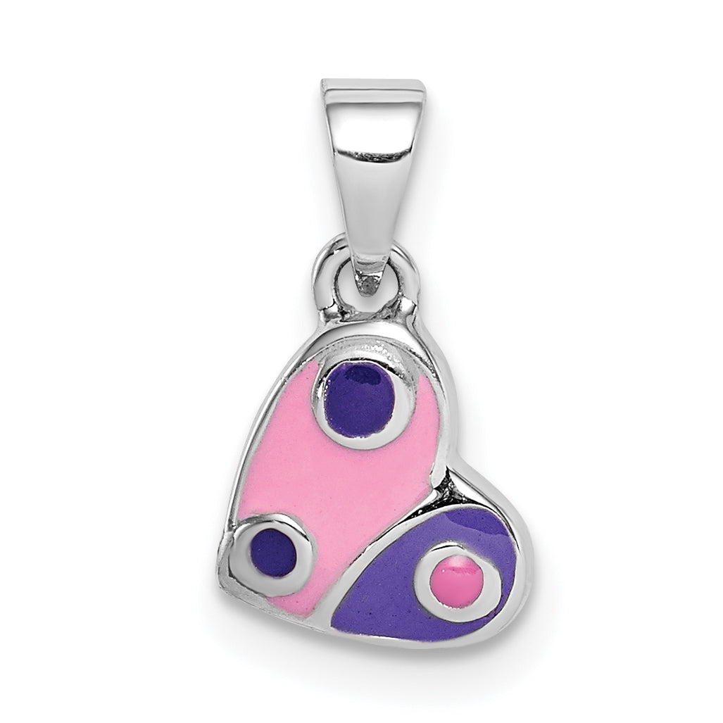 Sterlingsilber Rhodiniert Childs Emailliert Rosa/purple Herz Anhänger