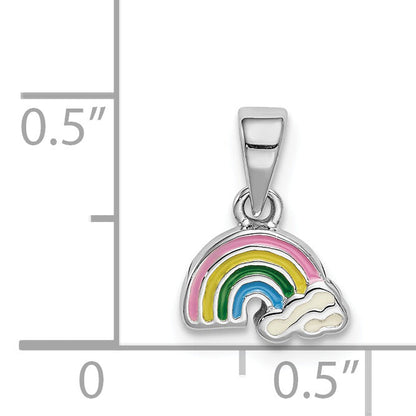 Sterlingsilber Rhodiniert Poliert & Emailliert Regenbogen Kinder Anhänger
