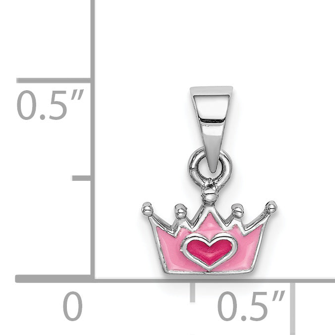 Sterlingsilber Rhodiniert Rosa Emailliert Herz Krone Kinder Anhänger