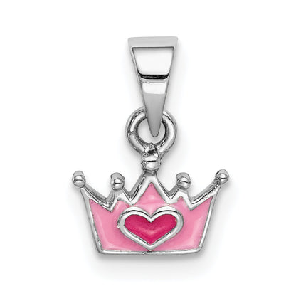 Sterlingsilber Rhodiniert Rosa Emailliert Herz Krone Kinder Anhänger