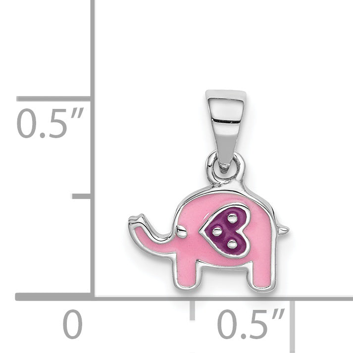 Sterlingsilber Rhodiniert Childs Emailliert Rosa Elefant Anhänger