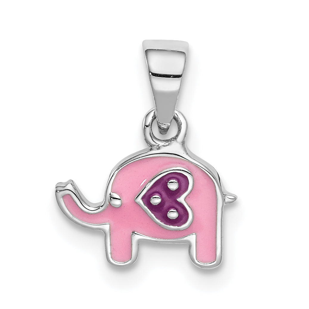 Sterlingsilber Rhodiniert Childs Emailliert Rosa Elefant Anhänger