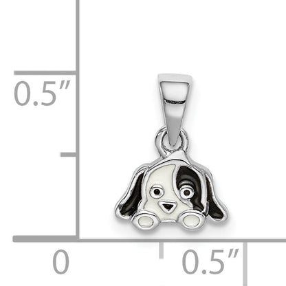 Sterlingsilber Rhodiniert Schwarz/white Emailliert Puppy Kinder Anhänger