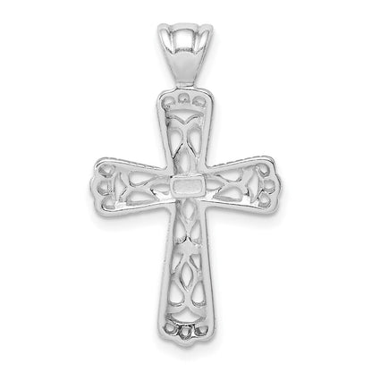 Sterlingsilber Rhodiniert Filigran Strukturiert Kreuz Anhänger