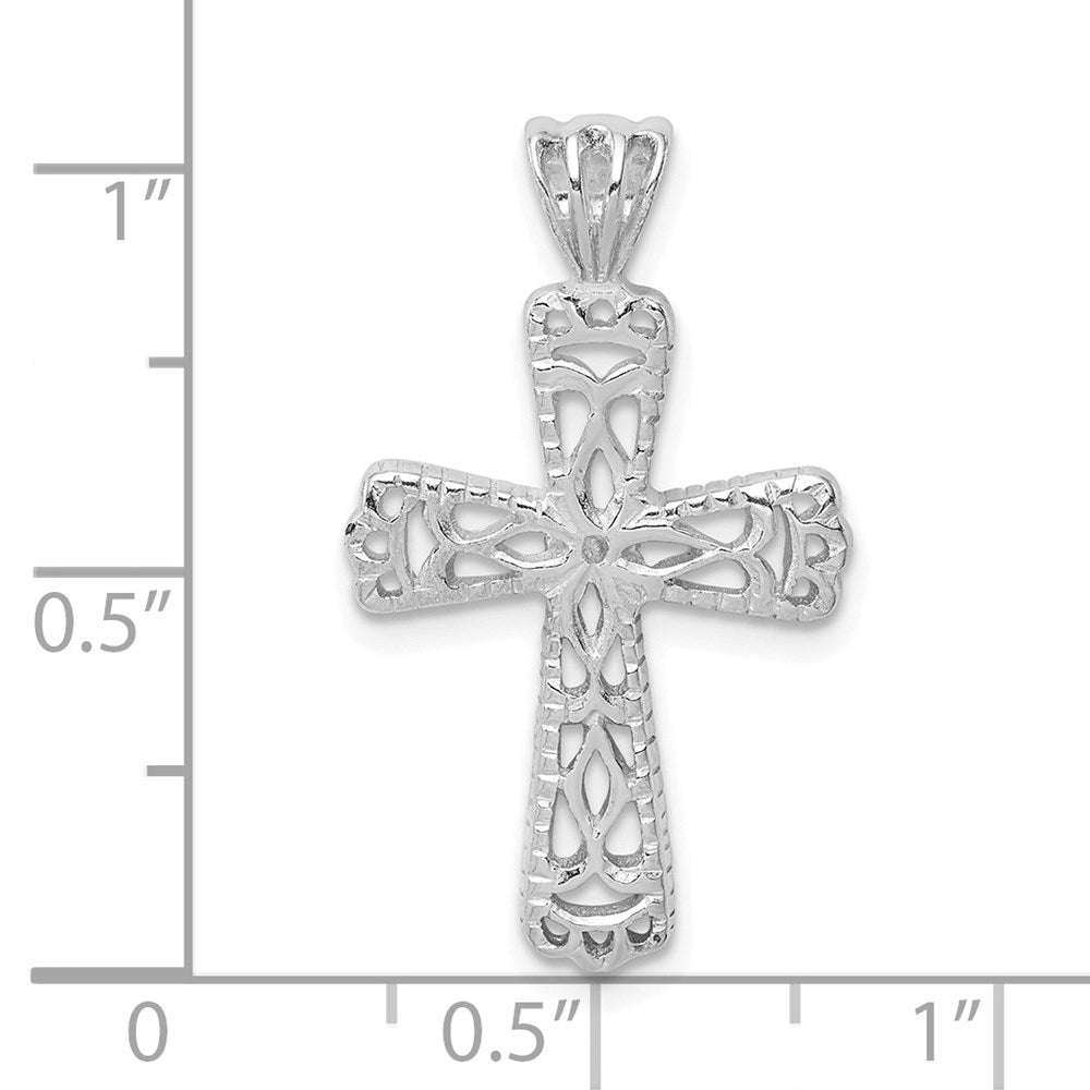 Sterlingsilber Rhodiniert Filigran Strukturiert Kreuz Anhänger