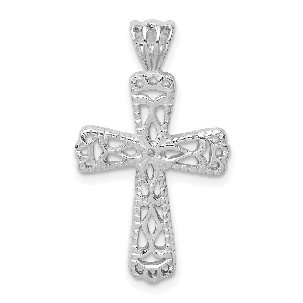 Sterlingsilber Rhodiniert Filigran Strukturiert Kreuz Anhänger