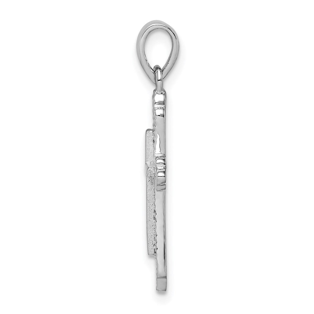 Sterlingsilber Rhodiniert Striped Texture Kreuz Anhänger