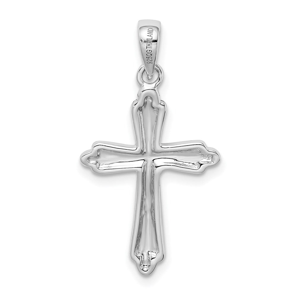 Sterlingsilber Rhodiniert Striped Texture Kreuz Anhänger