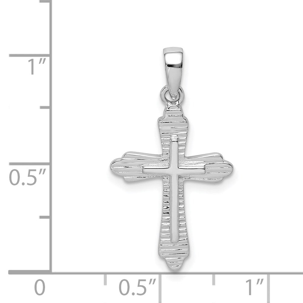 Sterlingsilber Rhodiniert Striped Texture Kreuz Anhänger