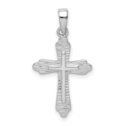 Sterlingsilber Rhodiniert Striped Texture Kreuz Anhänger