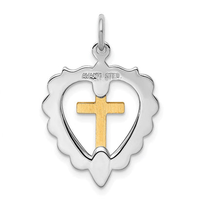 Sterlingsilber Rhodiniert & Goldfarben Kreuz Herz Anhänger