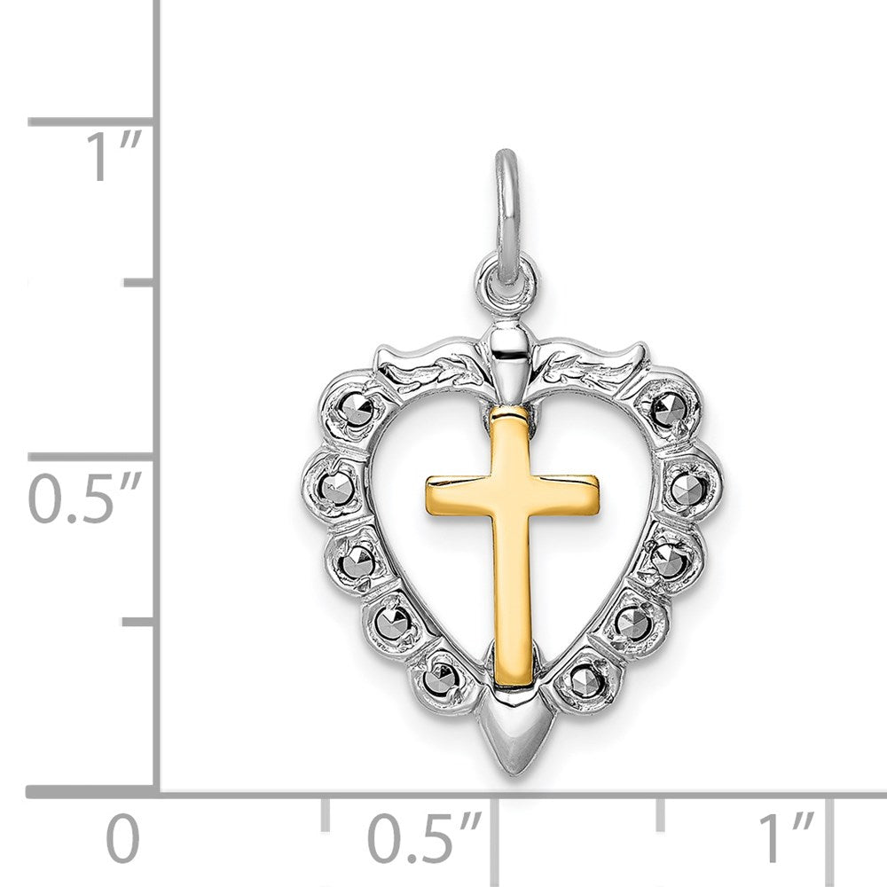 Sterlingsilber Rhodiniert & Goldfarben Kreuz Herz Anhänger