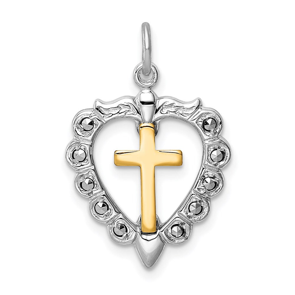 Sterlingsilber Rhodiniert & Goldfarben Kreuz Herz Anhänger