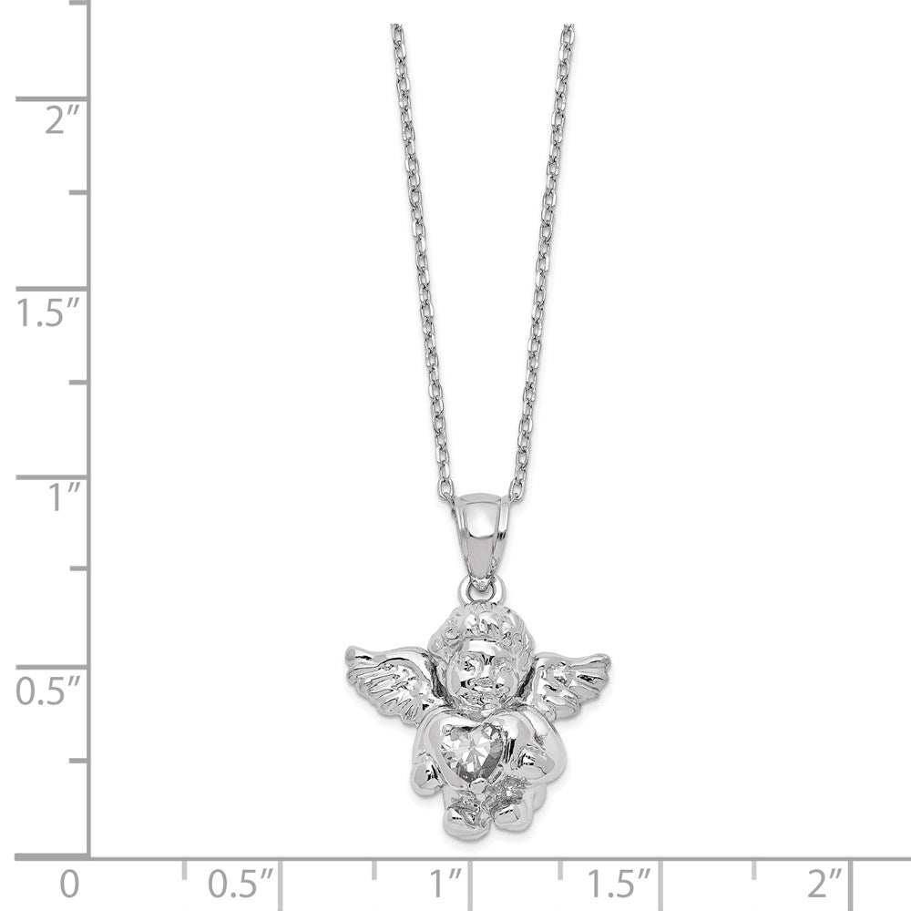 Sterlingsilber Rhodiniert Zirkonia April Geburtsstein Engel Ash Halter 18 Zoll Halskette