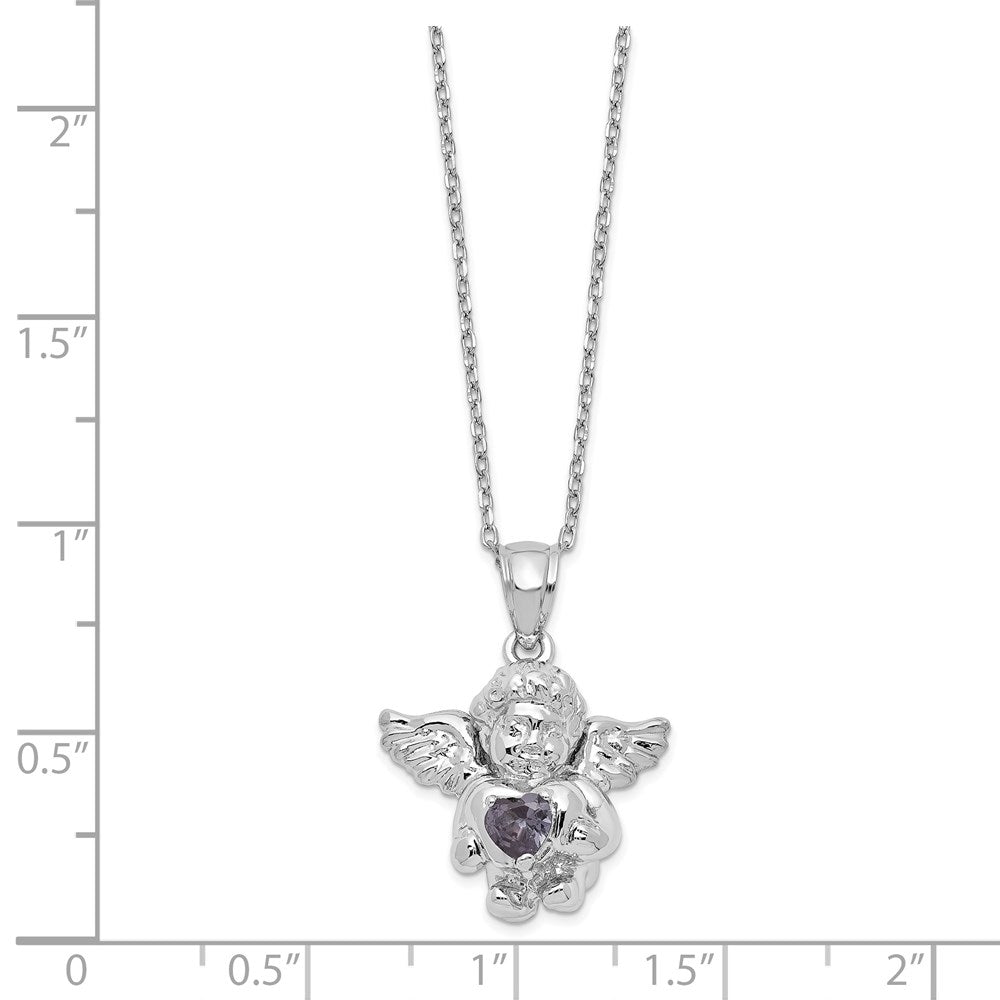 Sterlingsilber Rhodiniert Zirkonia Feb Geburtsstein Engel Ash Halter 18 Zoll Halskette