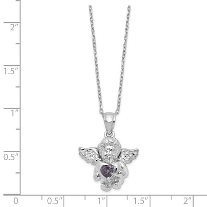 Sterlingsilber Rhodiniert Zirkonia Feb Geburtsstein Engel Ash Halter 18 Zoll Halskette