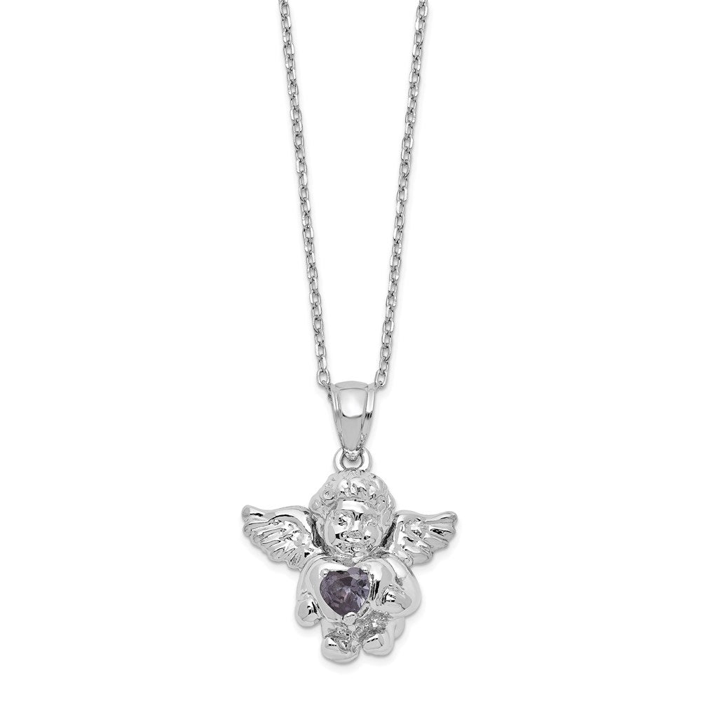 Sterlingsilber Rhodiniert Zirkonia Feb Geburtsstein Engel Ash Halter 18 Zoll Halskette