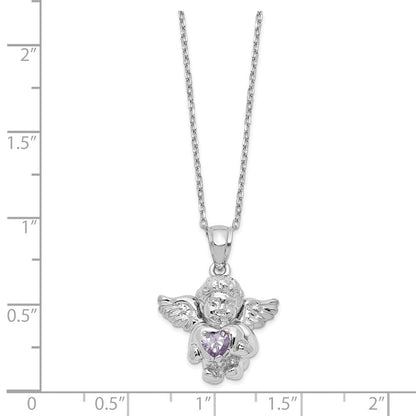 Sterlingsilber Rhodiniert Zirkonia June Geburtsstein Engel Ash Halter 18 Zoll Halskette