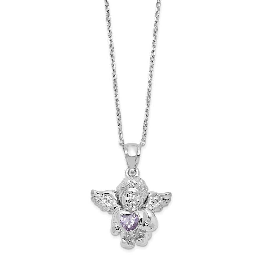 Sterlingsilber Rhodiniert Zirkonia June Geburtsstein Engel Ash Halter 18 Zoll Halskette