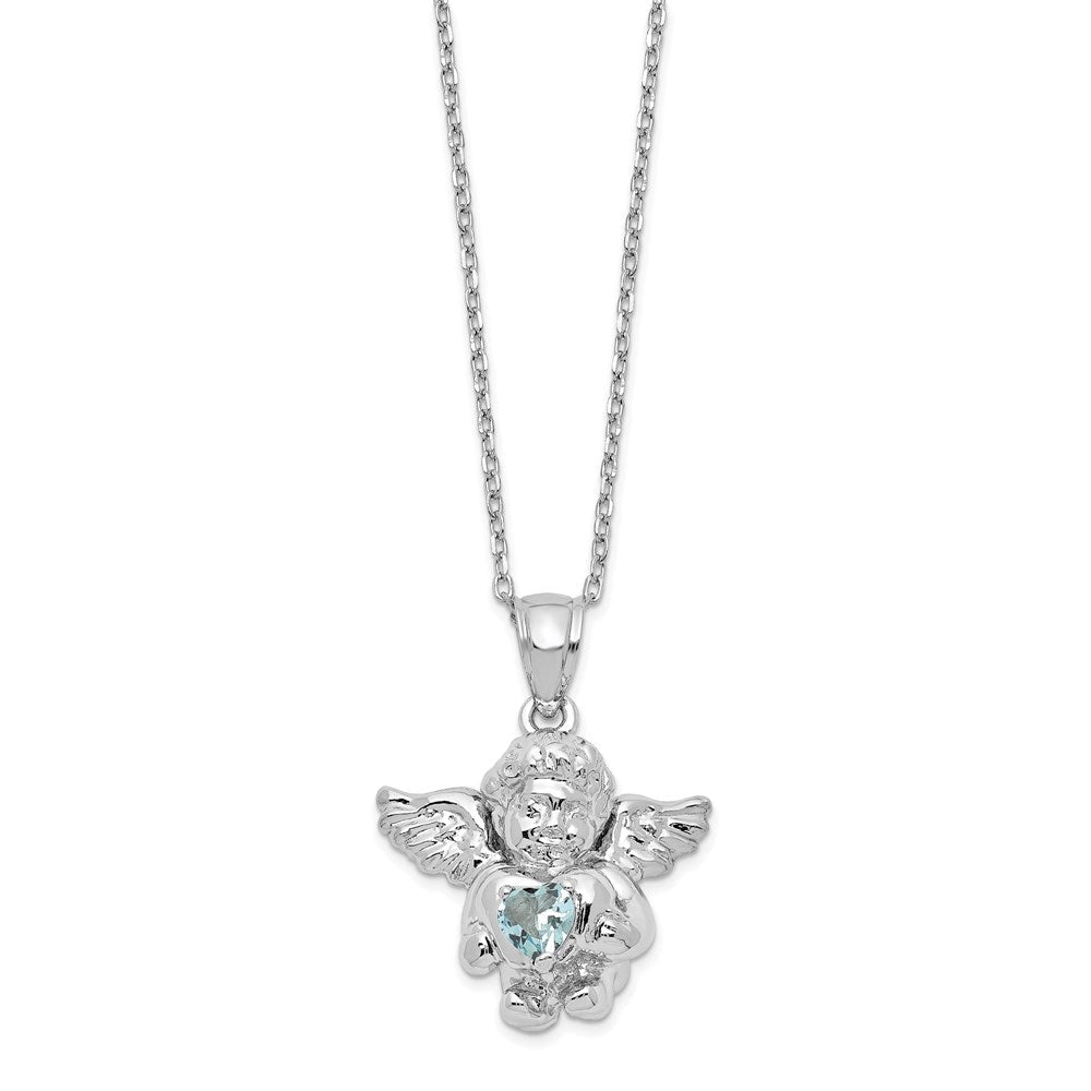 Sterlingsilber Rhodiniert Zirkonia Mar Geburtsstein Engel Ash Halter 18 Zoll Halskette