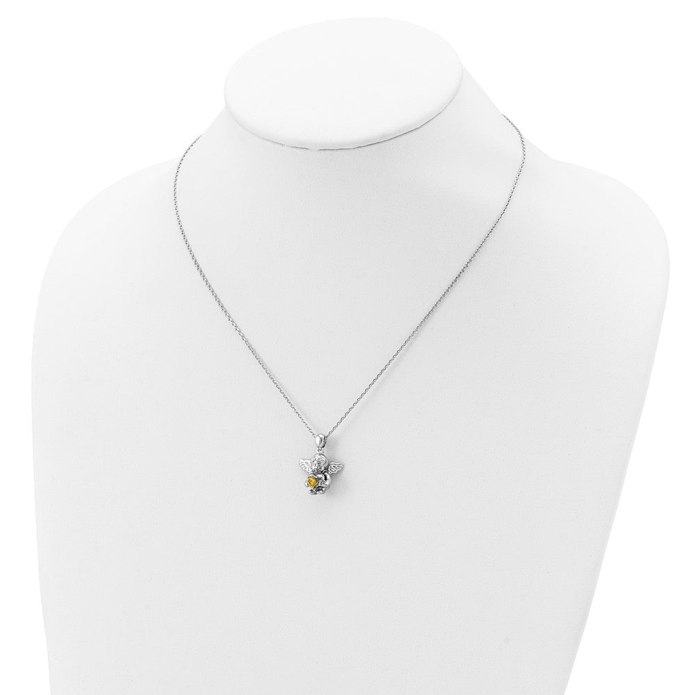Sterlingsilber Rhodiniert Zirkonia Nov Geburtsstein Engel Ash Halter 18 Zoll Halskette