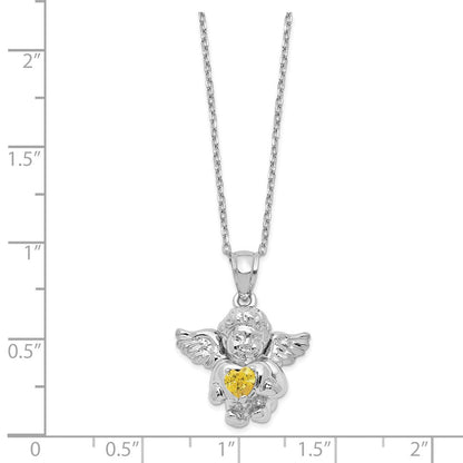 Sterlingsilber Rhodiniert Zirkonia Nov Geburtsstein Engel Ash Halter 18 Zoll Halskette