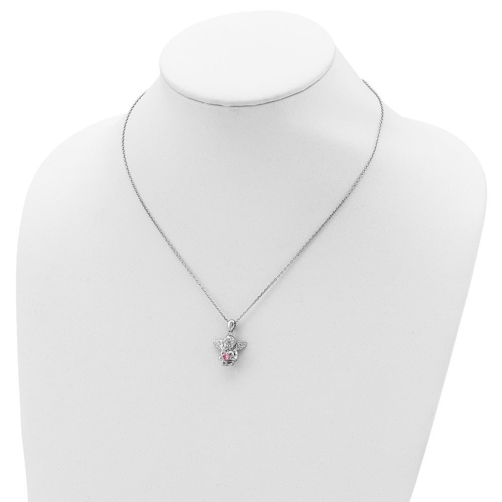 Sterlingsilber Rhodiniert Zirkonia Oct Geburtsstein Engel Ash Halter 18 Zoll Halskette