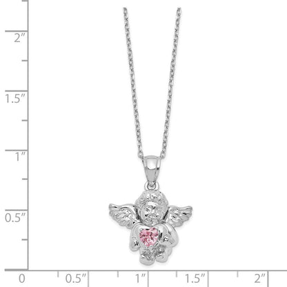Sterlingsilber Rhodiniert Zirkonia Oct Geburtsstein Engel Ash Halter 18 Zoll Halskette