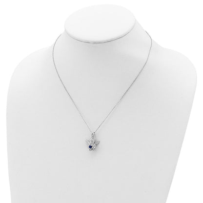 Sterlingsilber Rhodiniert Zirkonia Sept Geburtsstein Engel Ash Halter 18 Zoll Halskette