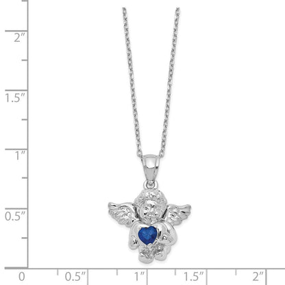 Sterlingsilber Rhodiniert Zirkonia Sept Geburtsstein Engel Ash Halter 18 Zoll Halskette