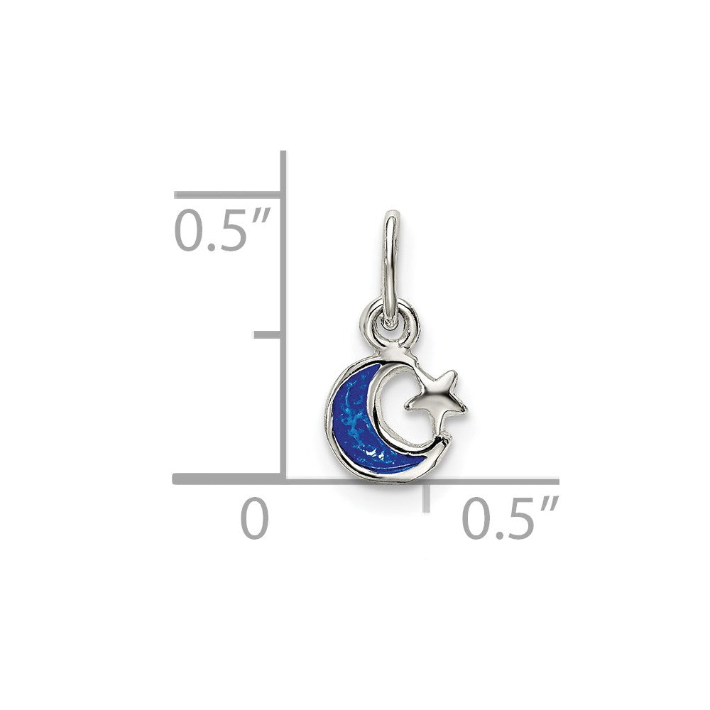 Sterlingsilber Emailliert Blau Mond und Stern Charm
