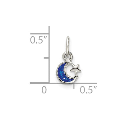 Sterlingsilber Emailliert Blau Mond und Stern Charm