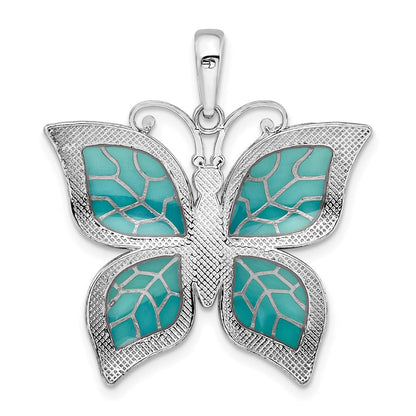 Sterlingsilber De-ani Rhodiniert Poliert Emailliert Aqua Schmetterling Anhänger