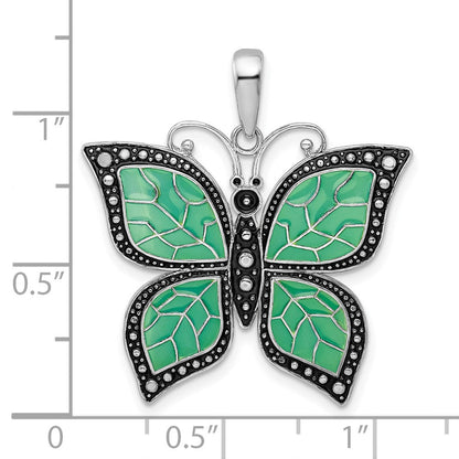 Sterlingsilber De-ani Rhodiniert Poliert Emailliert Aqua Schmetterling Anhänger