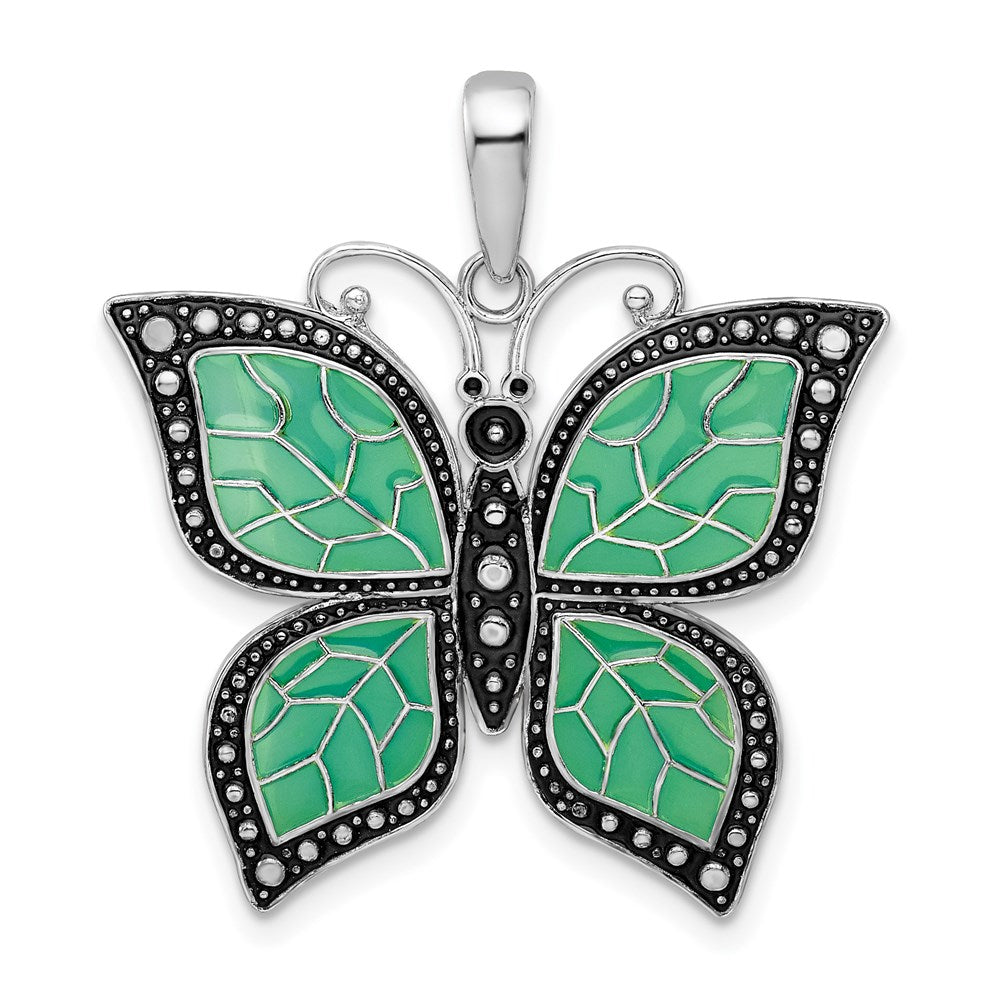 Sterlingsilber De-ani Rhodiniert Poliert Emailliert Aqua Schmetterling Anhänger