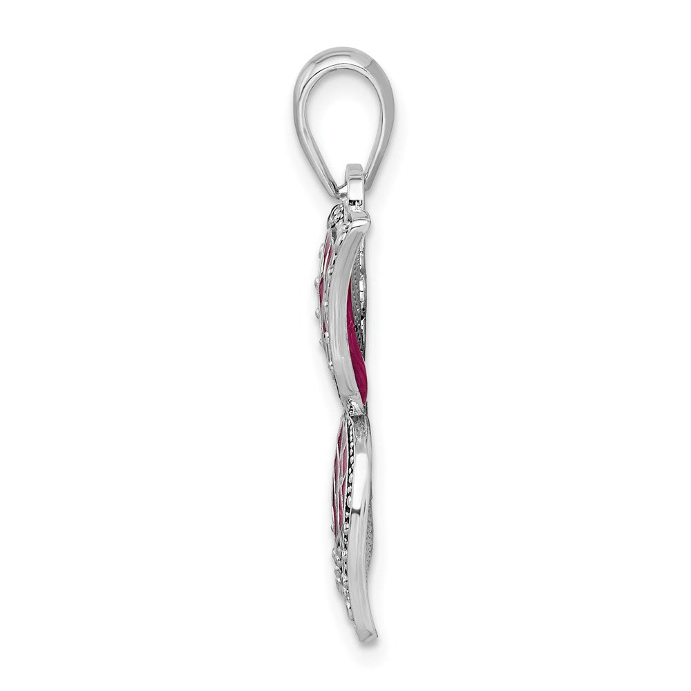 Sterlingsilber De-ani Rhodiniert Poliert Emailliert Fuchsia Schmetterling Anhänger