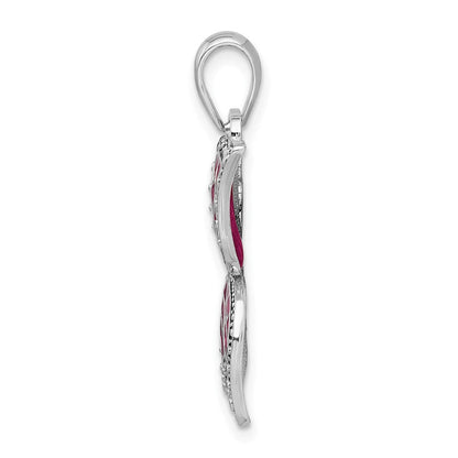 Sterlingsilber De-ani Rhodiniert Poliert Emailliert Fuchsia Schmetterling Anhänger